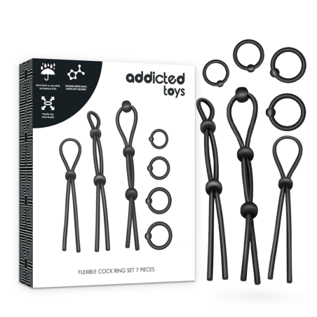 JUGUETES PARA ADICTOS - JUEGO DE 7 ANILLOS PARA EL PENE DE SILICONA FLEXIBLE