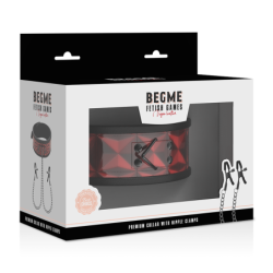 BEGME - COLLAR EDICIÓN ROJA CON PINZAS PARA PEZONES Y FORRO DE NEOPRENO