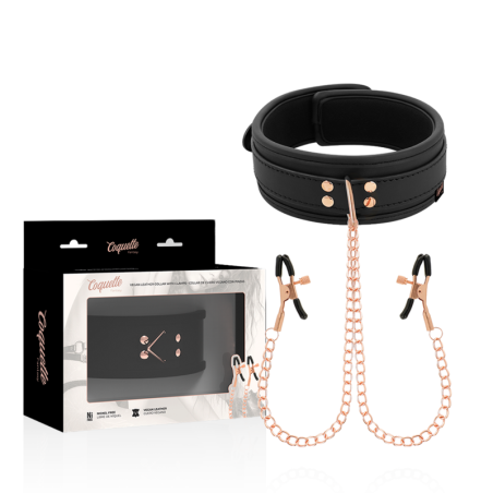 COQUETTE CHIC DESIRE - COLLAR CON PINZAS PARA PEZONES DE FANTASÍA CON FORRO DE NEOPRENO