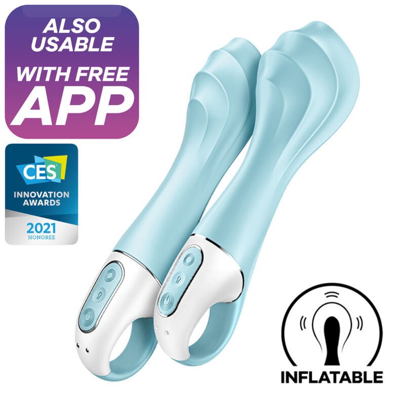 SATISFACTOR - VIBRADOR DE AIRE CON BOMBA 5+ VIBRADOR INFLABLE PARA EL PUNTO G APLICABLE AZUL