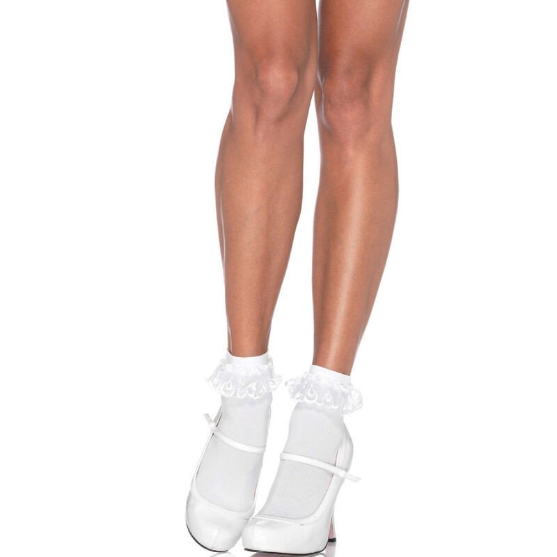 LEG AVENUE - CALCETINES BLANCOS DE ENCAJE CON VOLANTES