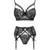 LIVCO CORSETTI FASHION - MORIDAM LC 90552 SUJETADOR + LIGUERO + PANTY NEGRO S/M