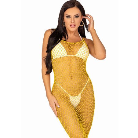 LEG AVENUE - VESTIDO DE REJILLA LARGO AMARILLO TALLA ÚNICA