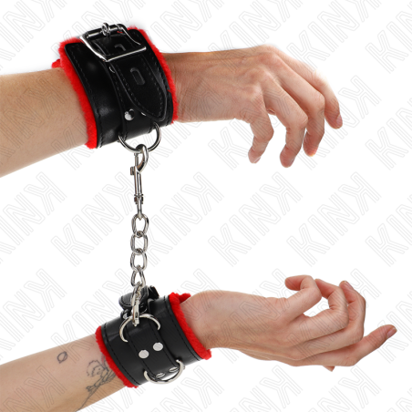 KINK - SUJECIONES DE MUÑECA FORRADAS DE PIEL CON AGUJEROS CUADRADOS, CINTURÓN ROJO Y NEGRO AJUSTABLE DE 17 A 29 CM X 6 CM