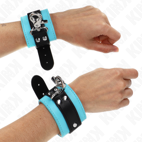 KINK - SUJECIONES DE MUÑECA PREMIUM CON CIERRE NEGRO/AZUL AJUSTABLES 21-28 CM X 5,5 CM