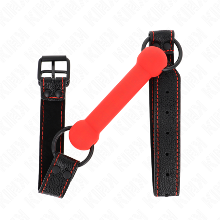 KINK - MORDAZA DE HUESO CON CORREA DE PIEL SINTÉTICA ROJA AJUSTABLE 41-57 CM