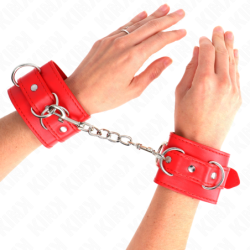 KINK - SUJETADORES DE MUÑECA AJUSTABLES CON 3 ANILLAS EN D, ROJOS, 17,5-25 CM X 6 CM