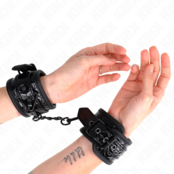 SUJECIONES DE MUÑECA KINK - ESTAMPADO DE DIAMANTE NEGRAS AJUSTABLES 17-26 CM X 5,5 CM