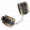 KINK - SUJECIÓN DE MUÑECA DE PIEL AUTÉNTICA CON ESTAMPADO DE LEOPARDO, AJUSTABLE DE 18 A 29 CM X 5,5 CM