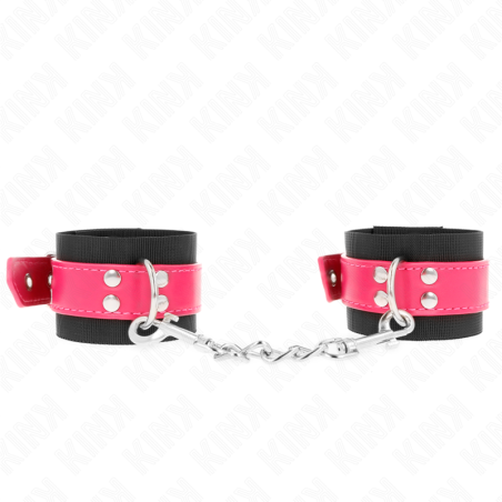 KINK - SUJECIONES DE MUÑECA DE NYLON NEGRO CON CINTURÓN DE PIEL SINTÉTICA COLOR FRAMBUESA Y ROSA AJUSTABLE 19-29 CM X 5.1 CM