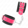 KINK - SUJECIONES DE MUÑECA DE NYLON NEGRO CON CINTURÓN DE PIEL SINTÉTICA COLOR FRAMBUESA Y ROSA AJUSTABLE 19-29 CM X 5.1 CM