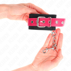 KINK - SUJECIONES DE MUÑECA DE NYLON NEGRO CON CINTURÓN DE PIEL SINTÉTICA COLOR FRAMBUESA Y ROSA AJUSTABLE 19-29 CM X 5.1 CM