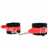 KINK - SUJECIONES DE MUÑECA DE NYLON NEGRO CON IMITACIÓN DE PIEL ROJA AJUSTABLE 19-24 CM X 5.5 CM