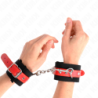 KINK - SUJECIONES DE MUÑECA DE NYLON NEGRO CON IMITACIÓN DE PIEL ROJA AJUSTABLE 19-24 CM X 5.5 CM
