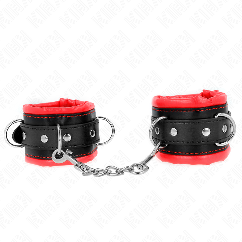 KINK - SUJECIONES DE MUÑECA RESISTENTES CON FORRO DE PIEL ROJA, AJUSTABLES DE 20-30 CM X 6 CM