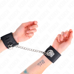 KINK - SUJECIÓN FIJA PARA MUÑECAS CON CADENA DE 30 CM Y CIERRE CON CANDADO, NEGRO, AJUSTABLE DE 16 A 23 CM X 5,5 CM