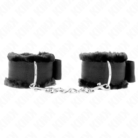 SUJETADORES DE MUÑECA KINK - FORRADOS DE PELO NEGRO AJUSTABLES 17-31 CM X 7 CM