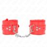 KINK - SUJETADORES DE MUÑECA FORRADOS DE PIEL CON AGUJEROS CUADRADOS ROJOS Y CINTURÓN ROJO AJUSTABLE 17-29 CM X 6 CM