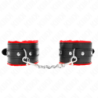 KINK - SUJECIONES DE MUÑECA PREMIUM FORRADAS EN PIEL ROJA CON CINTURÓN NEGRO AJUSTABLE 17-29 CM X 6 CM