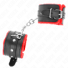 KINK - SUJECIONES DE MUÑECA PREMIUM FORRADAS EN PIEL ROJA CON CINTURÓN NEGRO AJUSTABLE 17-29 CM X 6 CM