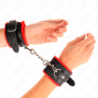 KINK - SUJECIONES DE MUÑECA PREMIUM FORRADAS EN PIEL ROJA CON CINTURÓN NEGRO AJUSTABLE 17-29 CM X 6 CM