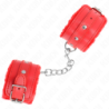 KINK - SUJETADORES DE MUÑECA PREMIUM FORRADOS DE PIEL ROJOS CON CINTURÓN ROJO AJUSTABLE DE 17-29 CM X 6 CM