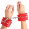 KINK - SUJETADORES DE MUÑECA PREMIUM FORRADOS DE PIEL ROJOS CON CINTURÓN ROJO AJUSTABLE DE 17-29 CM X 6 CM