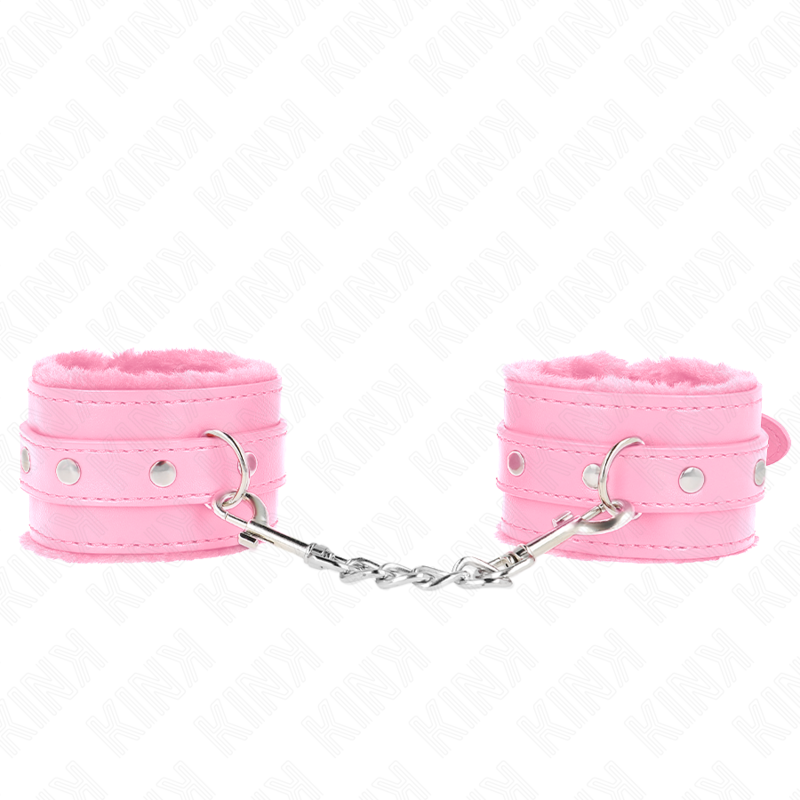 KINK - SUJETADORES DE MUÑECA PREMIUM FORRADOS DE PIEL ROSA CON CINTURÓN ROSA AJUSTABLE DE 17-29 CM X 6 CM