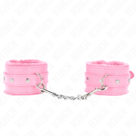 KINK - SUJETADORES DE MUÑECA PREMIUM FORRADOS DE PIEL ROSA CON CINTURÓN ROSA AJUSTABLE DE 17-29 CM X 6 CM