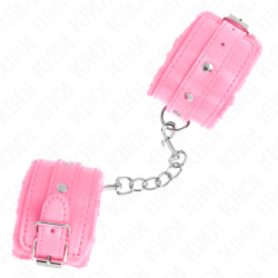 KINK - SUJETADORES DE MUÑECA PREMIUM FORRADOS DE PIEL ROSA CON CINTURÓN ROSA AJUSTABLE DE 17-29 CM X 6 CM