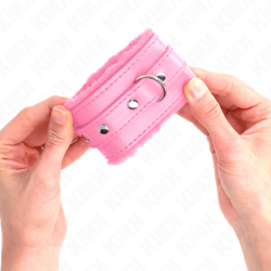 KINK - SUJETADORES DE MUÑECA PREMIUM FORRADOS DE PIEL ROSA CON CINTURÓN ROSA AJUSTABLE DE 17-29 CM X 6 CM