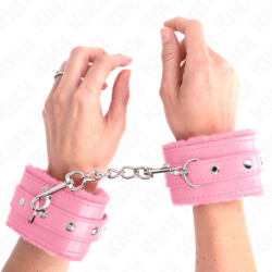 KINK - SUJETADORES DE MUÑECA PREMIUM FORRADOS DE PIEL ROSA CON CINTURÓN ROSA AJUSTABLE DE 17-29 CM X 6 CM