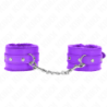 KINK - SUJETADORES DE MUÑECA PREMIUM FORRADOS DE PIEL MORADA CON CINTURÓN MORADO AJUSTABLE 17-29 CM X 6 CM