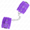 KINK - SUJETADORES DE MUÑECA PREMIUM FORRADOS DE PIEL MORADA CON CINTURÓN MORADO AJUSTABLE 17-29 CM X 6 CM