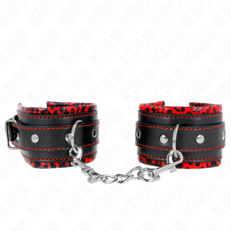 SUJETADORES DE MUÑECA KINK - FORRADOS DE PIEL ROJOS/NEGROS AJUSTABLES 17-29 CM X 6 CM