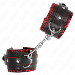 SUJETADORES DE MUÑECA KINK - FORRADOS DE PIEL ROJOS/NEGROS AJUSTABLES 17-29 CM X 6 CM