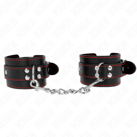 KINK - SUJECIONES DE MUÑECA NEGRAS CON FORRO ROJO AJUSTABLES 20-28 CM X 5,5 CM