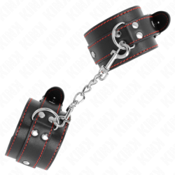 KINK - SUJECIONES DE MUÑECA NEGRAS CON FORRO ROJO AJUSTABLES 20-28 CM X 5,5 CM