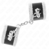 KINK - SUJECIONES DE MUÑECA NEGRAS CON ENCAJE BLANCO DECORADO AJUSTABLES 20-23 CM X 5,5 CM