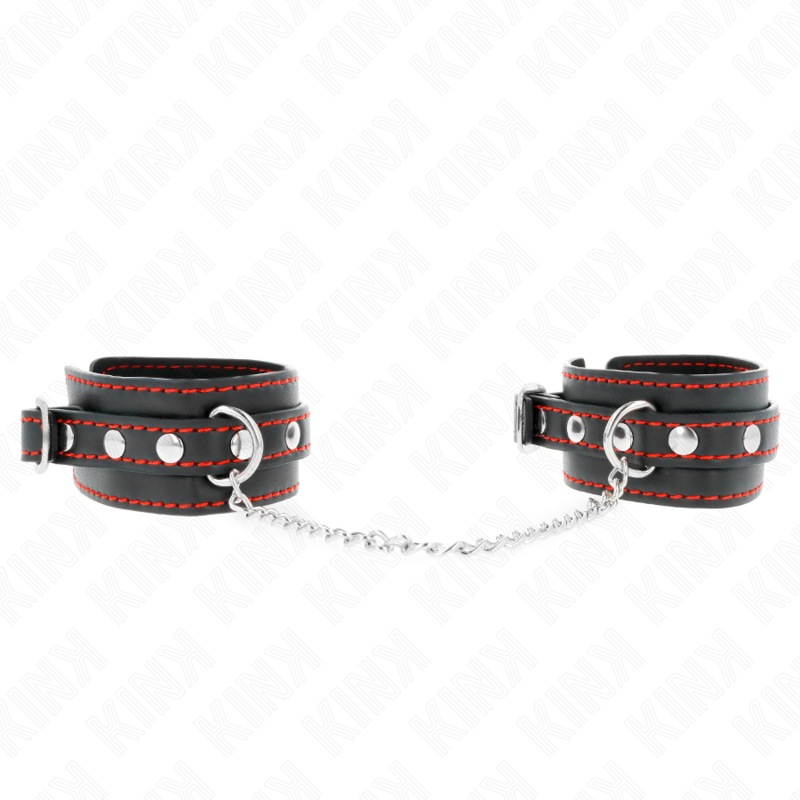 KINK - SUJECIONES DE MUÑECA PEQUEÑAS NEGRAS CON FORRO ROJO AJUSTABLES 14-24 CM X 3,5 CM