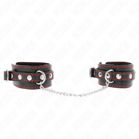 KINK - SUJECIONES DE MUÑECA PEQUEÑAS NEGRAS CON FORRO ROJO AJUSTABLES 14-24 CM X 3,5 CM