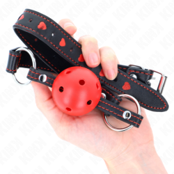 KINK - MORDAZA DE BOLA ROJA DURA Y HUEGA MODELO 2 65 x 2,5 CM