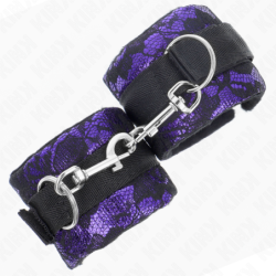 KINK - SUJECIONES CORTAS DE TERCIOPELO Y ENCAJE PARA MUÑECAS Y ATADURAS DE NYLON MORADO/NEGRO 23 X 6,5 CM