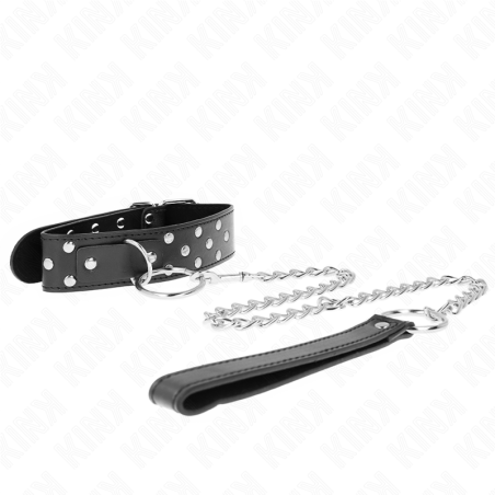 KINK - COLLAR CON RIBETE Y ANILLO, CORREA Y CINTURÓN DE 65 CM, NEGRO, AJUSTABLE DE 36 A 50 CM X 3,8 CM