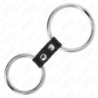 KINK - ANILLO DOBLE DE METAL PARA PENE DE 3,7 CM A 5 CM CONECTADO POR CORREA DE CUERO MODELO 2