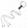 KINK - ANILLO PENE TRIPLE METAL CROMADO 3.8 CM A 5 CM CON CADENA METAL 26 CM Y PINZAS PARA PEZONES MODELO 2