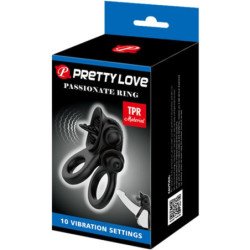 PRETTY LOVE - ANILLO APASIONADO CON DOBLE VIBRACIÓN + ESTIMULADOR DE CLÍTORIS NEGRO
