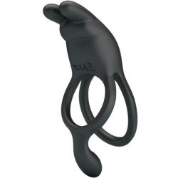 PRETTY LOVE - ANILLO VIBRADOR DOBLE SETH RABBIT 7 VIBRACIONES NEGRO