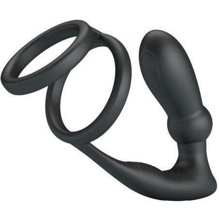 PRETTY LOVE - ANILLO PARA PENE EMONI + TAPÓN ANAL 12 VIBRACIONES NEGRO