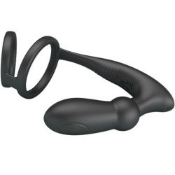 PRETTY LOVE - EMONI ANILLO PENE + PLUG ANAL 12 VIBRACIONES NEGRO